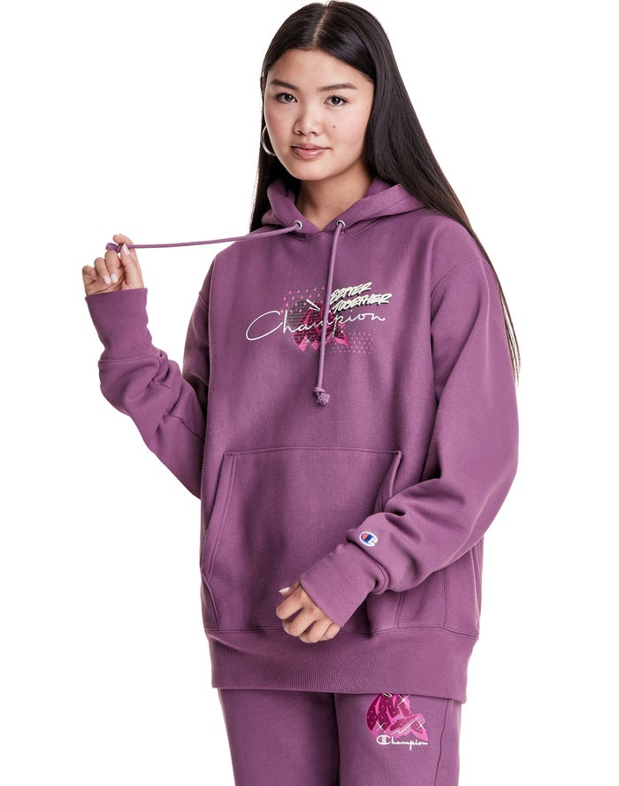 Champion Merlot Artist Series Reverse Weave Boyfriend Better Together Kadın Kapşonlu Sweatshirt Mor